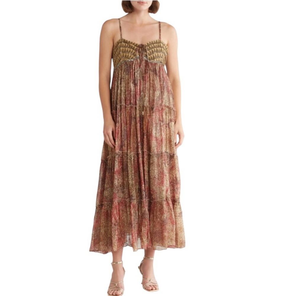 Raga Womens S Zuri Empire Tank Midi Dress in Gold NEW